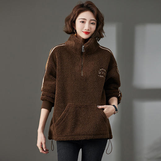 加绒立领卫衣，新款中年妈妈宽松大码保暖加厚休闲外套HR-93723 商品图5
