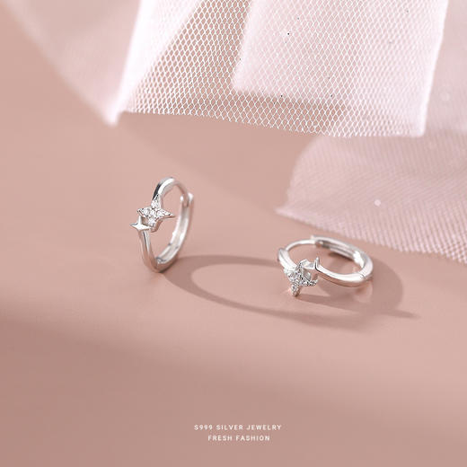 【诗茵】S999银足银锆石星芒星星耳扣【YXS-E2897】 商品图2