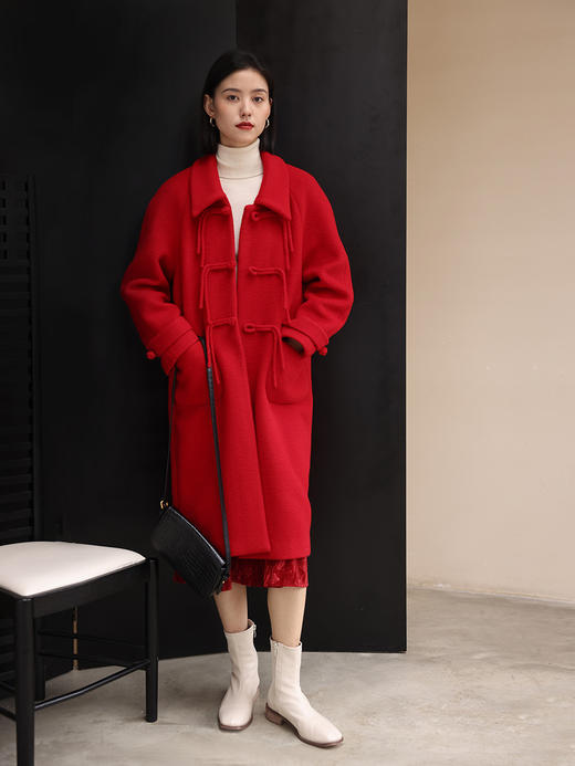 HeyDress中式国风盘扣毛呢外套女秋冬复古新年红圣诞红羊毛大衣 商品图1