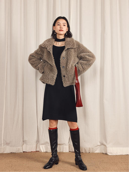 HeyDress皮毛一体外套女冬季复古宽松羊羔毛翻领羊毛休闲短款上衣 商品图4