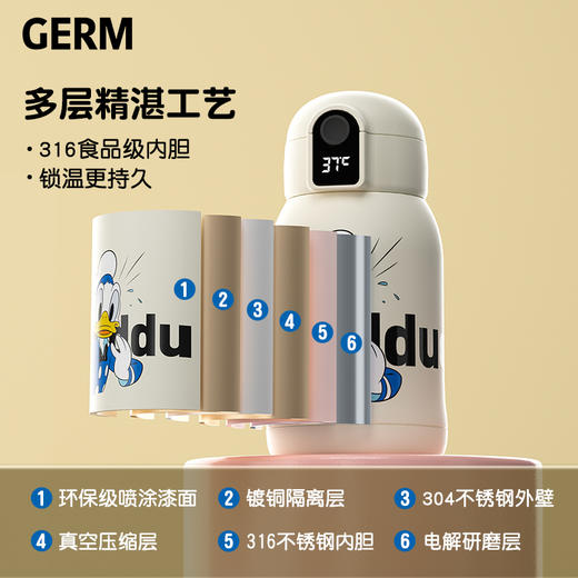格沵GERM米奇系列智能儿童保温杯带吸管水杯316双盖两用500ML 商品图2