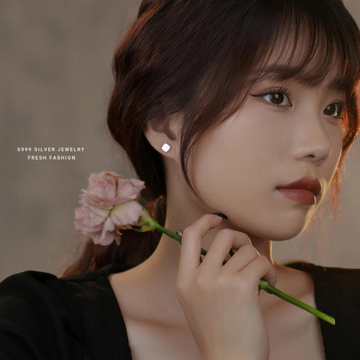 【妙之】999银足银方形几何贝壳优雅耳饰【YXS-E2918】 商品图1