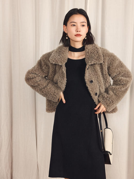 HeyDress皮毛一体外套女冬季复古宽松羊羔毛翻领羊毛休闲短款上衣 商品图2