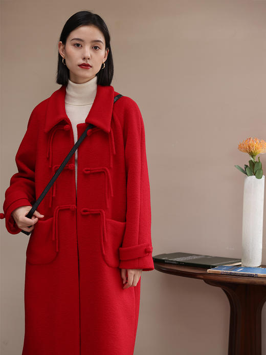 HeyDress中式国风盘扣毛呢外套女秋冬复古新年红圣诞红羊毛大衣 商品图2