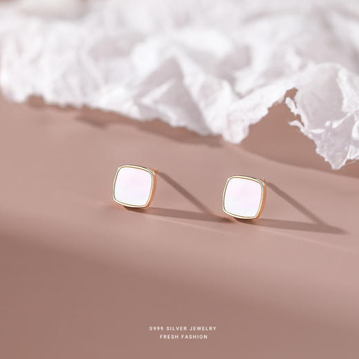 【妙之】999银足银方形几何贝壳优雅耳饰【YXS-E2918】 商品图3