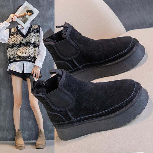 JRJJ-6691冬季新款韩版厚底东北保暖切尔西烟筒雪地靴 商品图0