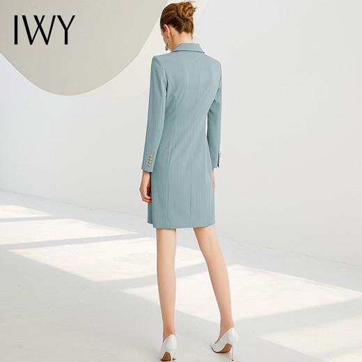 IWY/雾霾蓝连衣裙女长袖中长款裙子职业2022年秋冬简约气质宽松223215Q1 商品图3
