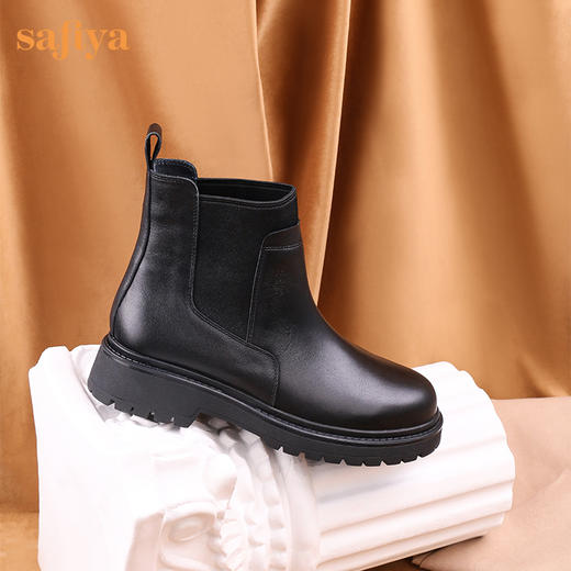 【春节不打烊】Safiya/索菲娅 复古英伦风短靴（有加绒款）秋冬百搭切尔西粗跟厚底网红瘦瘦靴 SF24116029 商品图4