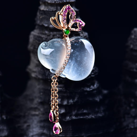 【福上添福】玻璃种白翡葫芦挂坠-GZ12203096 商品图1