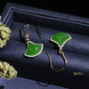 18K玫瑰金和田玉（碧玉）满钻耳饰--舞/扇形10*12mm/总长29mm/苹果绿 商品缩略图4