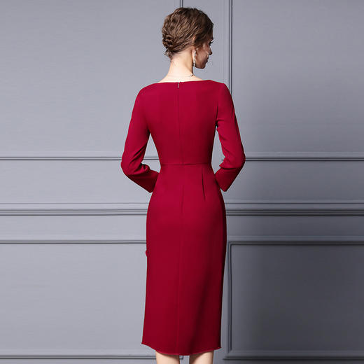 中年优雅气质荷叶边蝴蝶结收腰中长款裙ZL-KLO6003 商品图2