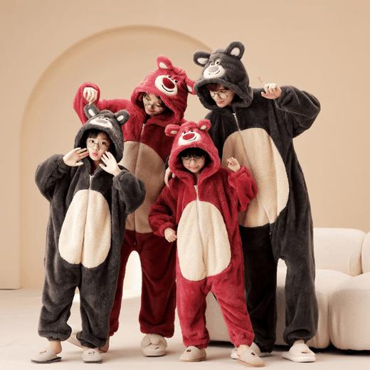【像被窝一样暖 这个冬天全家一起快乐】亲子连体睡衣冬季男童珊瑚绒加厚草莓熊一家三口家庭装女孩家居服 商品图0