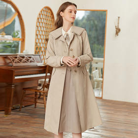 Famecoco范可儿海军领风衣外套女春季收腰显瘦大衣长款FAB1AT003