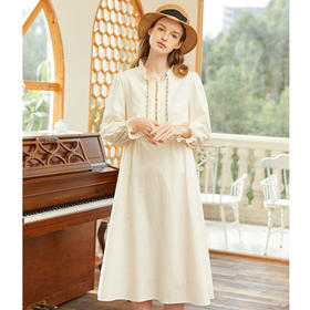 Famecoco范可儿民族风刺绣连衣裙春款纯棉木耳边连衣裙女