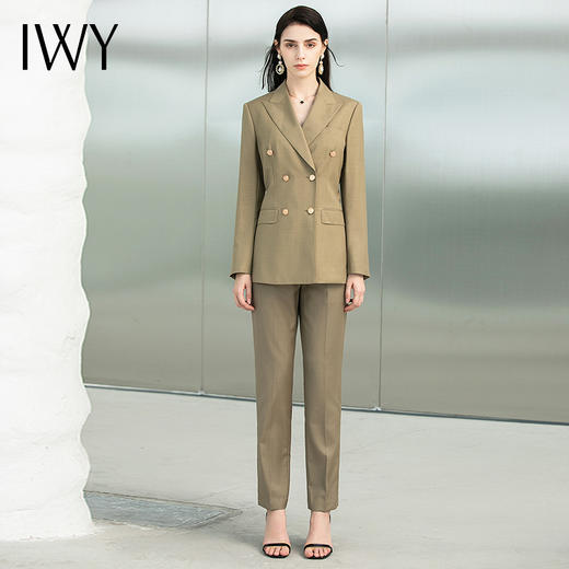 IWY/秋冬时尚西装西服套装女正装气质双排扣橄榄绿高端223191CP1 商品图2