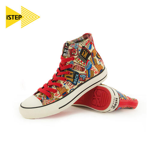【2026新春专享】iSTEP女鞋高帮帆布鞋隐形内增高日系原创学生潮流时尚涂鸦板鞋（瑕疵品不退不换） 商品图4