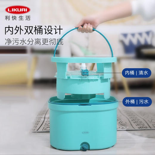 【6F】利快 旋转拖把净脏污分离双桶家用一拖净懒人神器墩布 含2块地拖布 配擦窗器 商品图2