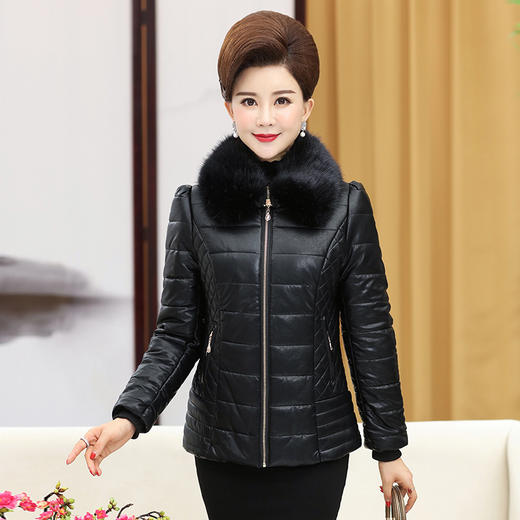 中老年妈妈冬装PU皮衣外套短款加厚ZQ 商品图6