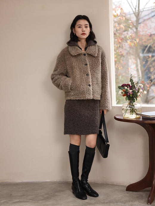 HeyDress皮毛一体外套女冬季复古宽松羊羔毛翻领羊毛休闲短款上衣 商品图1