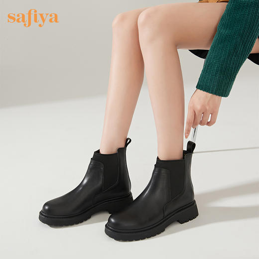 【春节不打烊】Safiya/索菲娅 复古英伦风短靴（有加绒款）秋冬百搭切尔西粗跟厚底网红瘦瘦靴 SF24116029 商品图1
