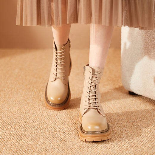 西遇真皮马丁靴女秋冬新款ins英伦风马丁靴小个子厚底短靴V2123971 商品图2