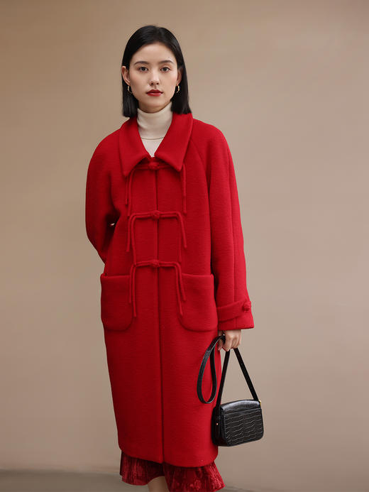 HeyDress中式国风盘扣毛呢外套女秋冬复古新年红圣诞红羊毛大衣 商品图0