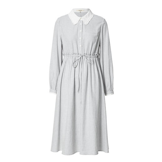 famecoco范可儿纯棉格子衬衫裙女春季中长款收腰系带连衣裙FAB1FA009 商品图5