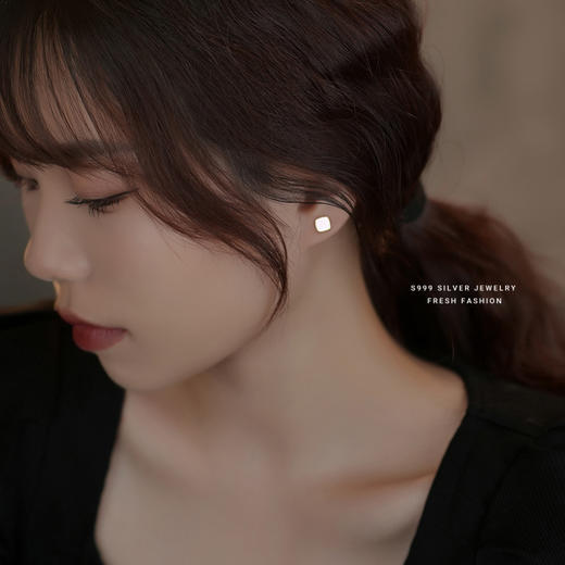 【妙之】999银足银方形几何贝壳优雅耳饰【YXS-E2918】 商品图2
