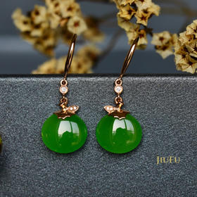 18K玫瑰金和田玉（碧玉）耳饰--事事如意/11*12mm/总长31mm/苹果绿