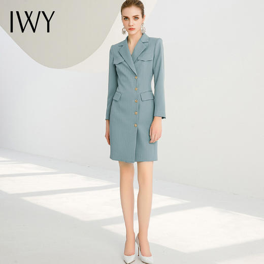 IWY/雾霾蓝连衣裙女长袖中长款裙子职业2022年秋冬简约气质宽松223215Q1 商品图2