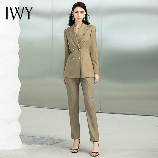 IWY/秋冬时尚西装西服套装女正装气质双排扣橄榄绿高端223191CP1 商品图0