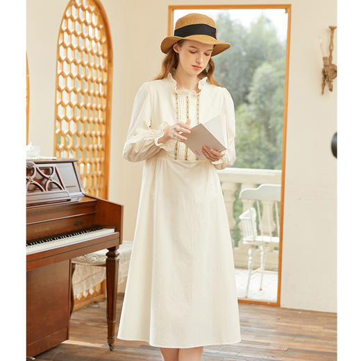 Famecoco范可儿民族风刺绣连衣裙春款纯棉木耳边连衣裙女 商品图1