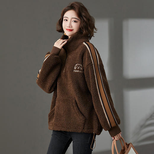 加绒立领卫衣，新款中年妈妈宽松大码保暖加厚休闲外套HR-93723 商品图3