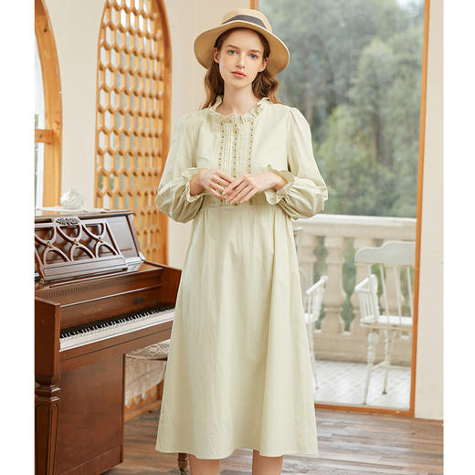 Famecoco范可儿民族风刺绣连衣裙春款纯棉木耳边连衣裙女 商品图3