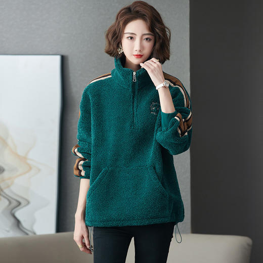 加绒立领卫衣，新款中年妈妈宽松大码保暖加厚休闲外套HR-93723 商品图0