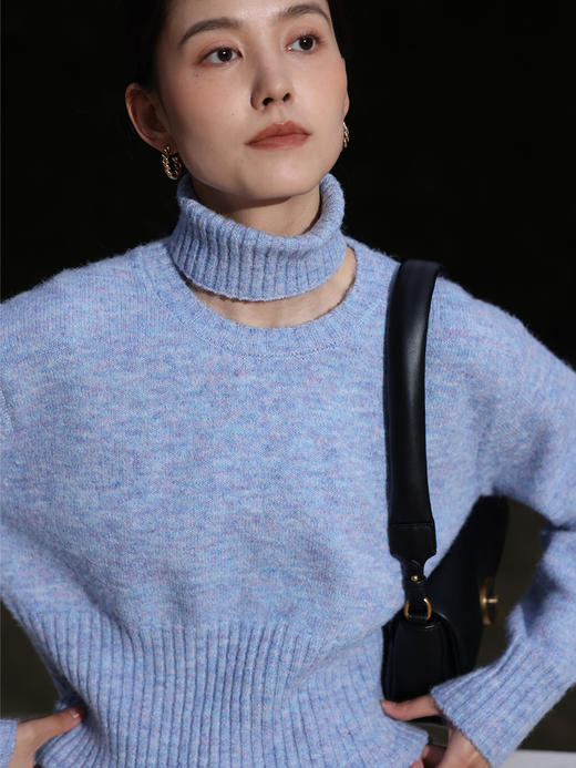 HeyDress法式高领毛衣女秋冬保暖针织衫可拆卸小众软糯短款上衣 商品图2