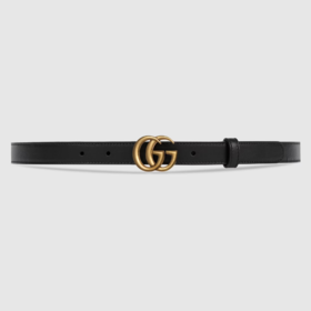 全新GUCCI 女士腰带/皮帶 寬2CM 11036  黑色牛皮雙G / 复古金色扣女士BELT腰带