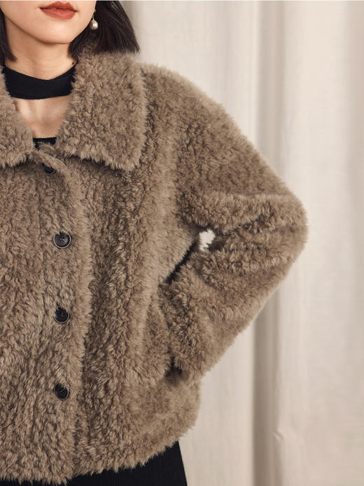 HeyDress皮毛一体外套女冬季复古宽松羊羔毛翻领羊毛休闲短款上衣 商品图3