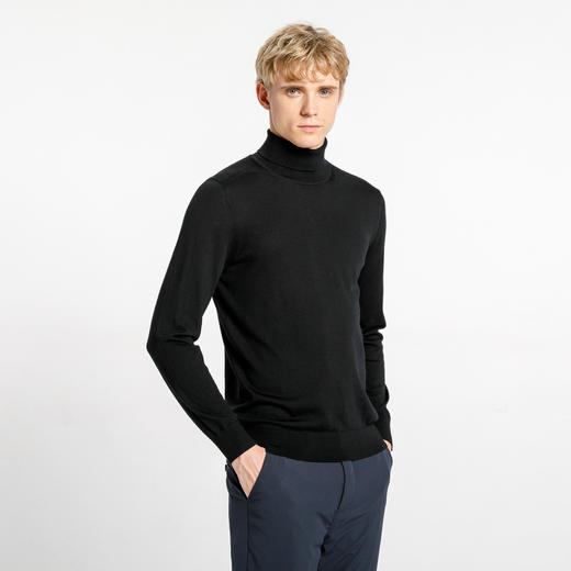 布兰施轻奢100%羊毛高领时髦百搭针织衫黑色毛衣 商品图3