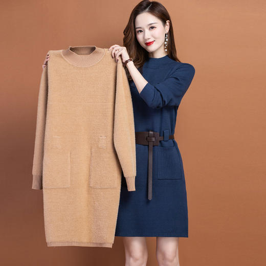 中长款配大衣的毛衣裙，遮屁股加绒加厚打底衫洋气内搭针织裙CC-22139 商品图0