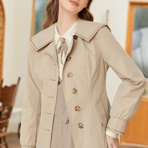 Famecoco范可儿海军领风衣外套女春季收腰显瘦大衣长款FAB1AT003 商品图4