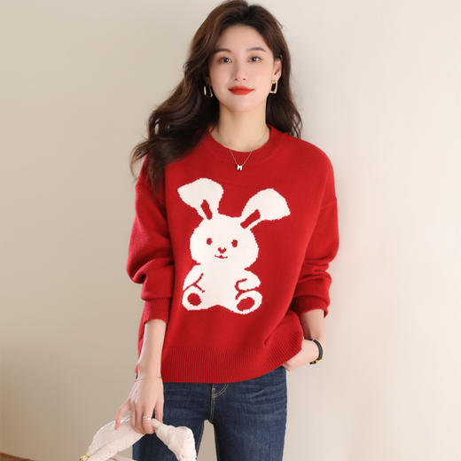 兔年本命年衣服红色毛衣，时尚女装秋冬季圆领打底衫宽松加厚内搭CC-MYC2290 商品图0