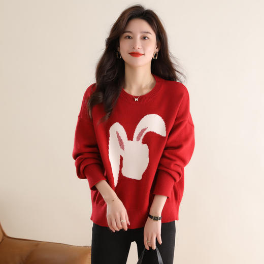 兔年本命年衣服红色毛衣，时尚女装秋冬季圆领打底衫宽松加厚内搭CC-MYC2290 商品图2