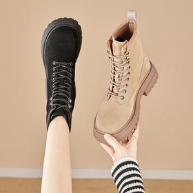 西遇厚底马丁靴女冬季新款复古百搭短靴英伦风中筒靴女22223968