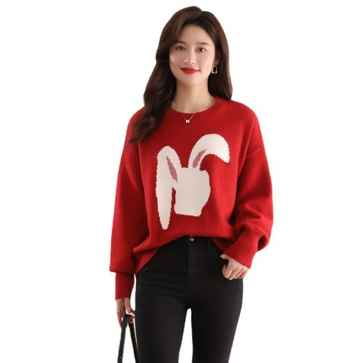 兔年本命年衣服红色毛衣，时尚女装秋冬季圆领打底衫宽松加厚内搭CC-MYC2290 商品图4