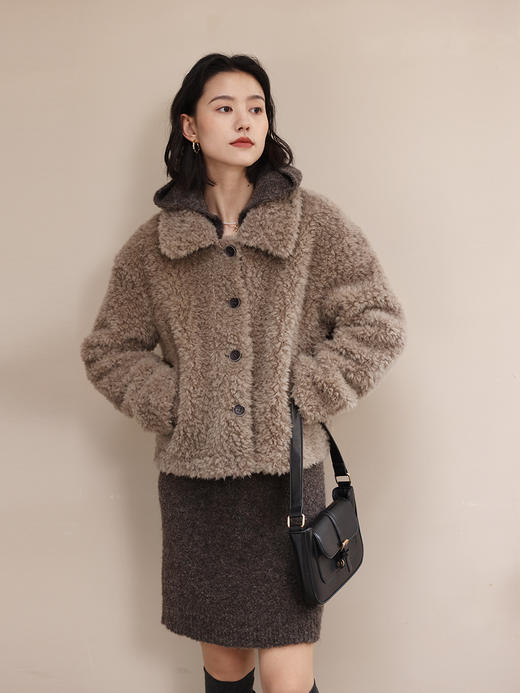 HeyDress皮毛一体外套女冬季复古宽松羊羔毛翻领羊毛休闲短款上衣 商品图0