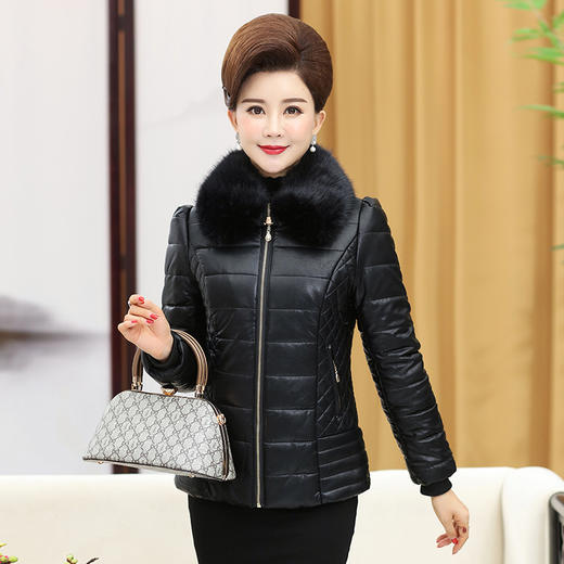 中老年妈妈冬装PU皮衣外套短款加厚ZQ 商品图3
