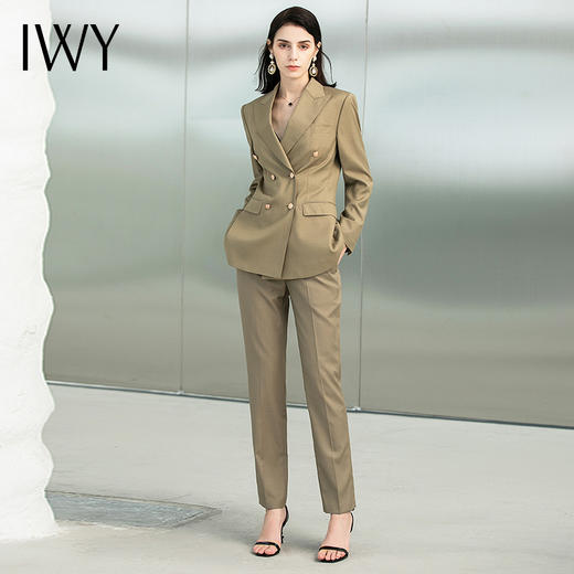 IWY/秋冬时尚西装西服套装女正装气质双排扣橄榄绿高端223191CP1 商品图1