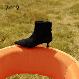 7or9空气棉短靴秋冬通勤黑气质尖头黑桑葚5cm跟高