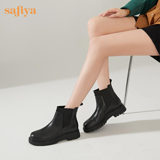 【春节不打烊】Safiya/索菲娅 复古英伦风短靴（有加绒款）秋冬百搭切尔西粗跟厚底网红瘦瘦靴 SF24116029 商品图0